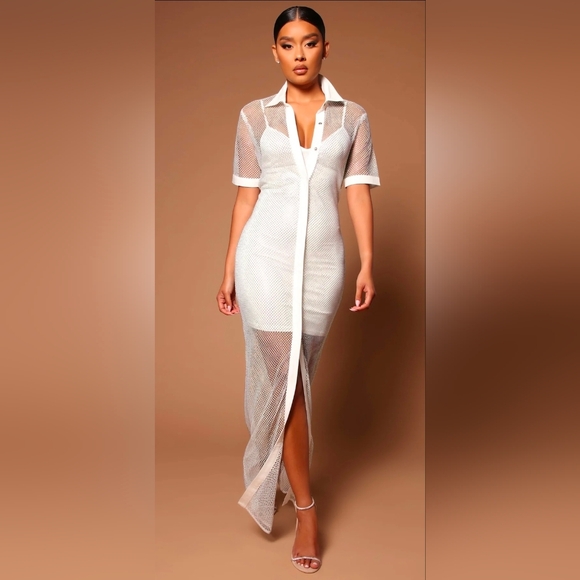 GINA EMBELLISHED RHINESTONE MESH SPARKLE BUTTON FRONT MAXI DRESS- Medium NWOT - Picture 1 of 12